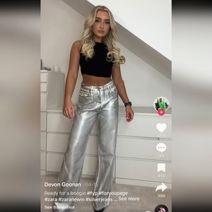Viral Zara Silver Metallic Boyfriend Jeans